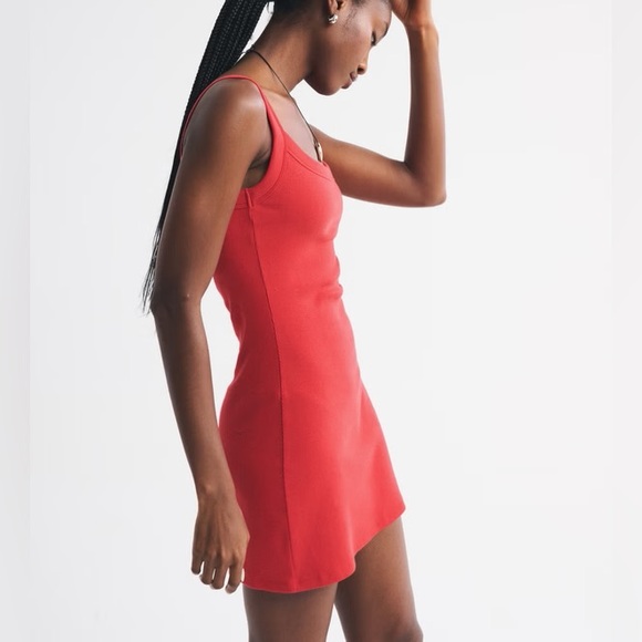 Abercrombie Bra-Free Essential 90s Rib Mini Dress in Red - Picture 2 of 6